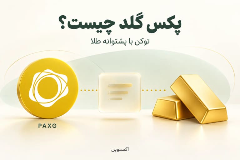 نمای مفهومی ارتباط توکن PAXG با پشتوانه طلا، همراه با سکه و شمش های طلایی