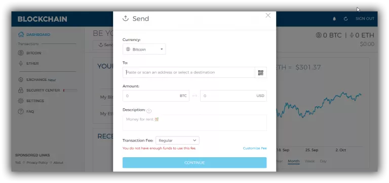 حساب جدید blockchain بیت کوین