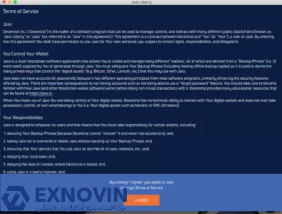 کیف پول Jaxx؛ توقف فعالیت در 2023 و آموزش قدیمی صفحه شرایط استفاده در نسخه قدیمی کیف پول
