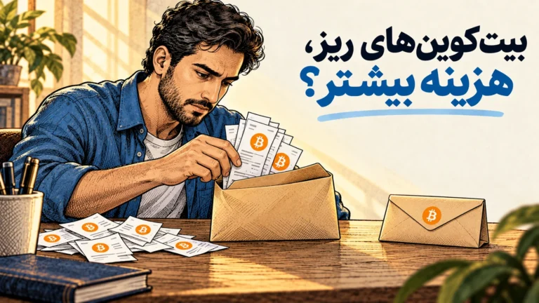 تصویر مفهومی تأثیر دریافت های متعدد بیت کوین بر اندازه تراکنش بعدی