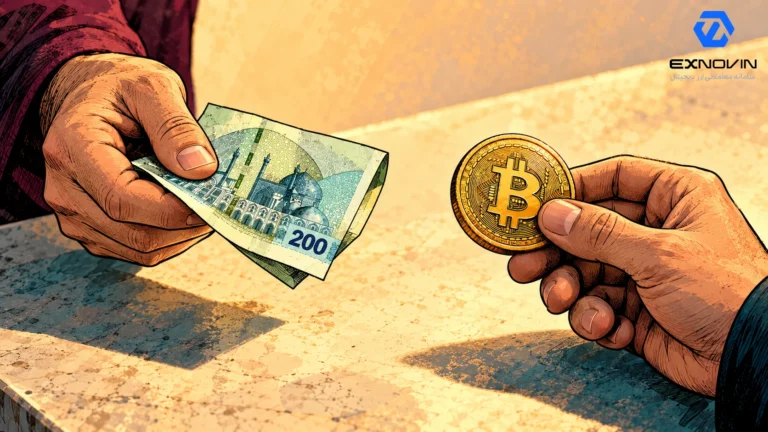 نمای مفهومی پرداخت مستقیم تومان و دریافت بیت کوین