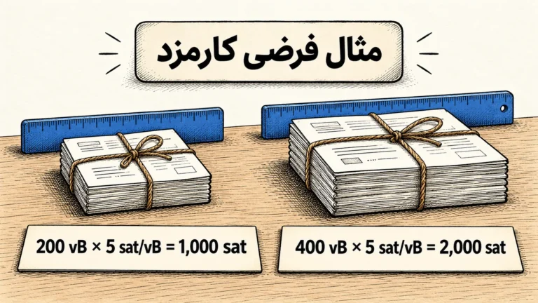مثال فرضی محاسبه کارمزد دو اندازه تراکنش با نرخ یکسان