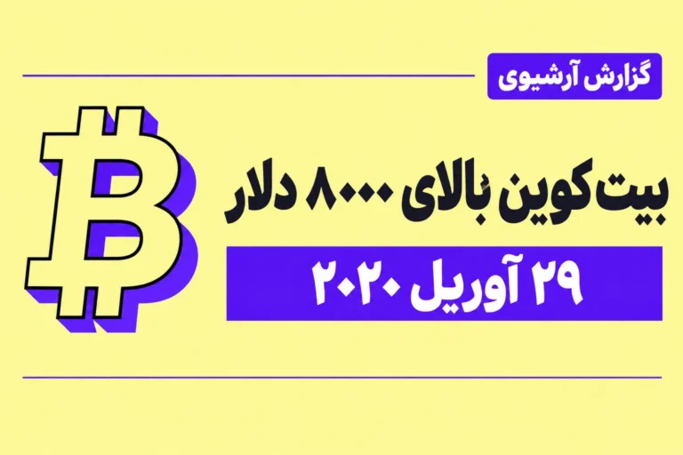 کارت خبر آرشیوی بیت کوین بالای ۸۰۰۰ دلار در ۲۹ آوریل ۲۰۲۰