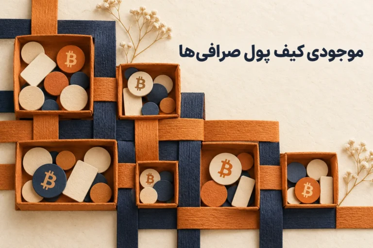 محفظه های کاغذی با نماد بیت کوین در طرح موجودی کیف پول صرافی ها