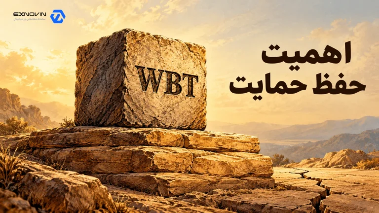 مکعب سنگی WBT روی پایه ای پهن در کنار شکاف زمین؛ تصویرسازی مفهومی حفظ حمایت