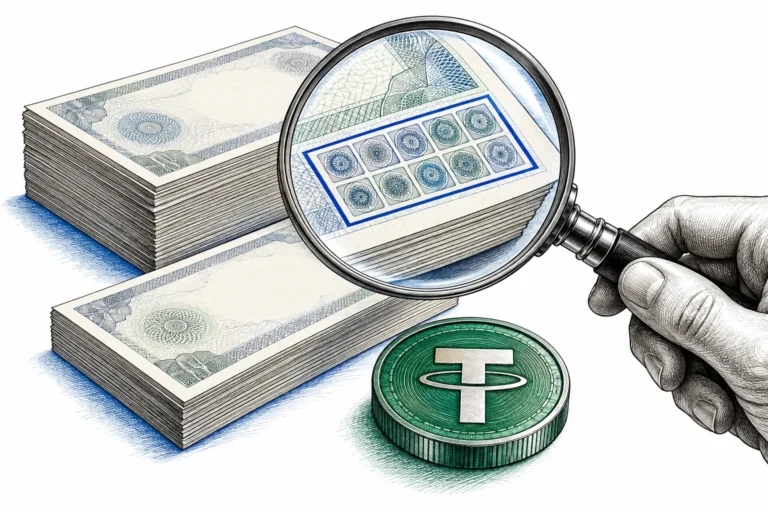 بررسی واحد قیمت تتر؛ تصویر مفهومی اسکناس و ذره بین
