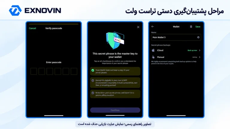 ساخت کیف پول اتریوم؛ 3 گام اول در MEW تأیید ورود، هشدارها و نتیجه پشتیبان گیری دستی تراست ولت